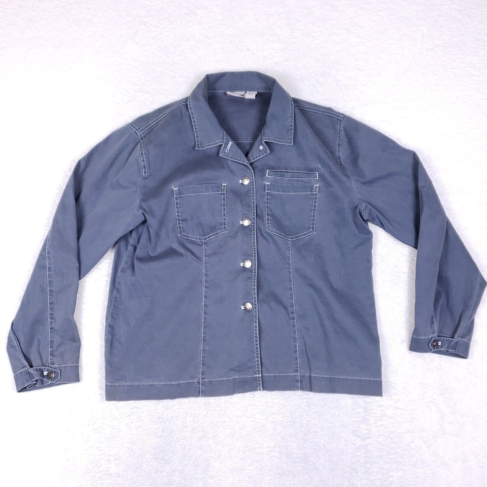 Chico's Contrast Stitch Corduroy Utility Jacket 2 Blue‎